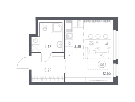 Студия № 185 Корп.: 33 , Секция 2  в ЖК Новое Колпино