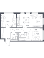 3 ккв (Евро) № 356 Корп.: 37 , Секция 4  в ЖК Новое Колпино