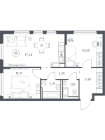 3 ккв (Евро) № 23 Корп.: 37 , Секция 1  в ЖК Новое Колпино