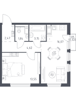 2 ккв (Евро) № 534 Корп.: 37 , Секция 5  в ЖК Новое Колпино