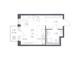 Студия № 53 Корп.: 35.1 , Секция 1  в ЖК Новое Колпино
