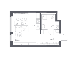 Студия № 54 Корп.: 35.1 , Секция 1  в ЖК Новое Колпино