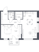 2 ккв (Евро) № 51 Корп.: 35.2 , Секция 1  в ЖК Новое Колпино