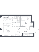 Студия № 125 Корп.: 37 , Секция 1  в ЖК Новое Колпино