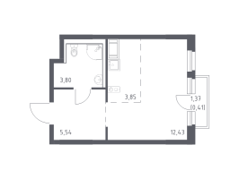 Студия № 101 Корп.: 33 , Секция 1  в ЖК Новое Колпино