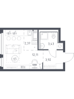 Студия № 73 Корп.: 37 , Секция 1  в ЖК Новое Колпино