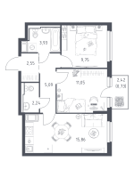 3 ккв (Евро) № 307 Корп.: 37 , Секция 4  в ЖК Новое Колпино