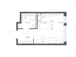Студия № 457 Корп.: 33 , Секция 5  в ЖК Новое Колпино