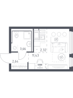 Студия № 421 Корп.: 37 , Секция 5  в ЖК Новое Колпино