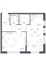 2 ккв (Евро) № 406 Корп.: 37 , Секция 5  в ЖК Новое Колпино