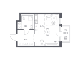 Студия № 77 Корп.: 33 , Секция 1  в ЖК Новое Колпино