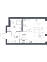 Студия № 306 Корп.: 37 , Секция 4  в ЖК Новое Колпино