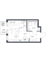 Студия № 34 Корп.: 37 , Секция 1  в ЖК Новое Колпино