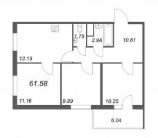 3 ккв № 161 Корп.: 1.4.1 , Секция 1  в ЖК Новоорловский