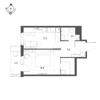 1 ккв № 259 Корп.: 1.4.1 , Секция 1  в ЖК Новоорловский