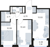 2 ккв № 256 Корп.: 3 , Секция 4  в ЖК Новоселье