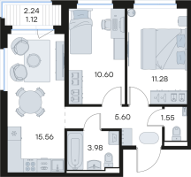 3 ккв (Евро) № 33 Корп.: 3 , Секция 1  в ЖК Новоселье