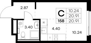 Студия № 158 Корп.: 4 , Секция 1  в ЖК Новоселье