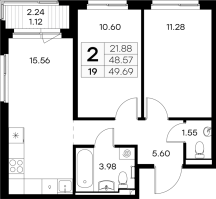 3 ккв (Евро) № 19 Корп.: 3 , Секция 1  в ЖК Новоселье