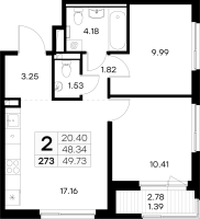 3 ккв (Евро) № 273 Корп.: 1 , Секция 3  в ЖК Новоселье