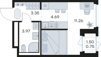 Студия № 3 Корп.: 6 , Секция 1  в ЖК Новоселье