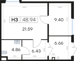 К. пом № Н3 Корп.: 4 , Секция 2  в ЖК Новоселье