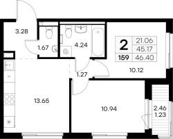 2 ккв № 159 Корп.: 4 , Секция 1  в ЖК Новоселье