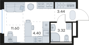 Студия № 85 Корп.: 5 , Секция 1  в ЖК Новоселье
