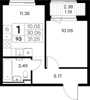 1 ккв № 93 Корп.: 3 , Секция 1  в ЖК Новоселье