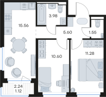 3 ккв (Евро) № 32 Корп.: 3 , Секция 1  в ЖК Новоселье