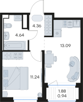 1 ккв № 236 Корп.: 3 , Секция 4  в ЖК Новоселье