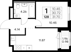1 ккв № 128 Корп.: 4 , Секция 1  в ЖК Новоселье