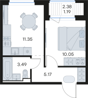 1 ккв № 38 Корп.: 3 , Секция 1  в ЖК Новоселье