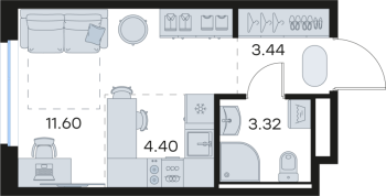 Студия № 10 Корп.: 6 , Секция 1  в ЖК Новоселье