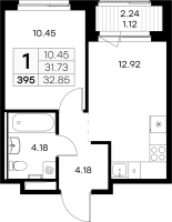1 ккв № 395 Корп.: 2 , Секция 4  в ЖК Новоселье