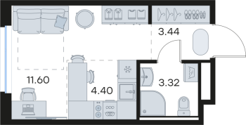 Студия № 25 Корп.: 6 , Секция 1  в ЖК Новоселье
