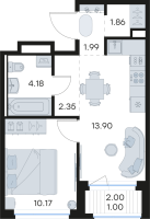 2 ккв (Евро) № 255 Корп.: 3 , Секция 4  в ЖК Новоселье