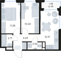 2 ккв № 164 Корп.: 3 , Секция 3  в ЖК Новоселье