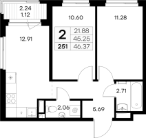 2 ккв № 251 Корп.: 3 , Секция 4  в ЖК Новоселье