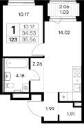 1 ккв № 123 Корп.: 2 , Секция 1  в ЖК Новоселье