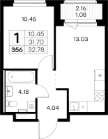 1 ккв № 356 Корп.: 1 , Секция 4  в ЖК Новоселье