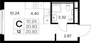 Студия № 12 Корп.: 4 , Секция 1  в ЖК Новоселье
