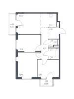 3 ккв (Евро) № 243 Корп.: 1.3 , Секция 4  в ЖК Новые Лаврики