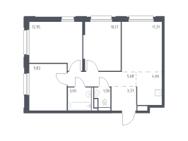 4 ккв (Евро) № 155 Корп.: 1.3 , Секция 2  в ЖК Новые Лаврики