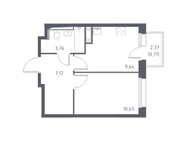 1 ккв № 222 Корп.: 1.1 , Секция 2  в ЖК Новые Лаврики