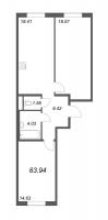 3 ккв (Евро) № 411 Корп.: 3.12 Уч. 3 , Секция 3  в ЖК Новые горизонты