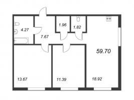 3 ккв (Евро) № 349 Корп.: 1.2 Уч. 7 , Секция 3  в ЖК Новые горизонты