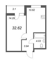1 ккв № 293 Корп.: 3.10 Уч. 3 , Секция 1  в ЖК Новые горизонты