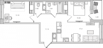 3 ккв (Евро) № 355 Корп.: 2.3 Уч. 2 , Секция 2  в ЖК Новые горизонты