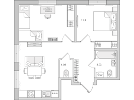 3 ккв (Евро) № 17 Корп.: 4.14 Уч. 4 , Секция 1  в ЖК Новые горизонты